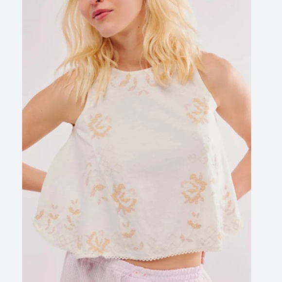 NWOT FREE PEOPLE WOMENS FUN AND FLIRTY SWING OPEN BACK TANK TOP EMBROIDERED - Picture 1 of 5